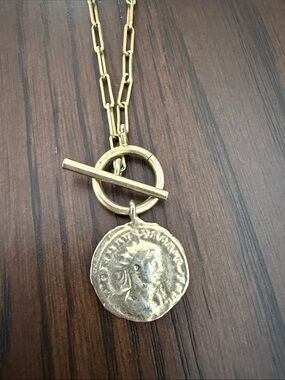 Gold Coin Pendant Toggle Necklace - Women Jewelry